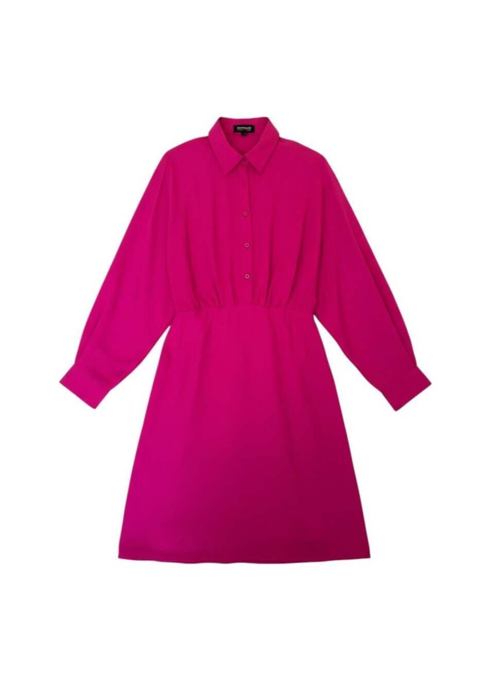 Barbiecore Hot Pink Shirt Dress Minimalist Long Sleeve Mini Dress
